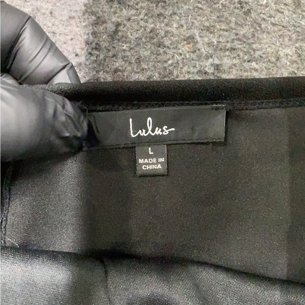 Lulu's Classic Black Strapless Size L bandeau Jumpsuit with ruffle cutout legs - Picture 4 of 7